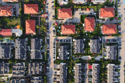 Aerial view of residential area in small town