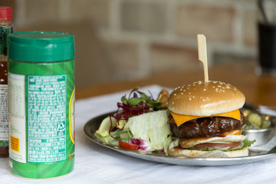 Close-up of burger in plate