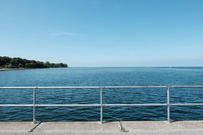 Scenic view of swimming pool by sea against sky