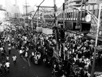 High angle view of crowd in city