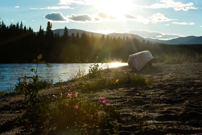 Scenic view of lake against sky