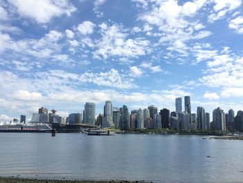 River by cityscape against sky