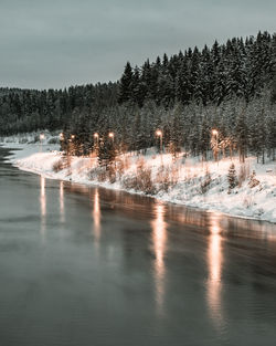 Scenic view of frozen lake against sky during winter