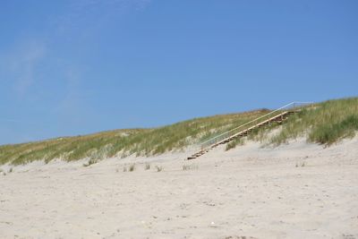 Scenic view of land against clear blue sky