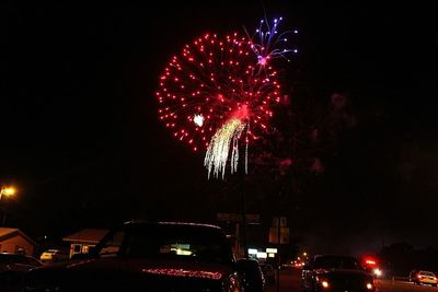 Low angle view of firework display at night