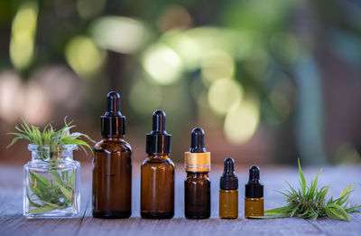 Close-up of bottles on table