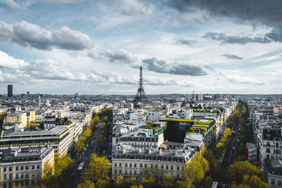 High angle view of buildings in city