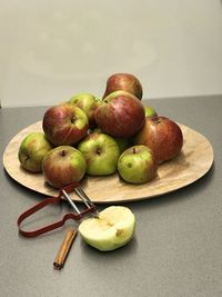 High angle view of apples on table