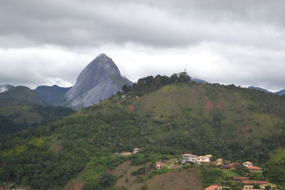 Scenic view of mountains against cloudy sky