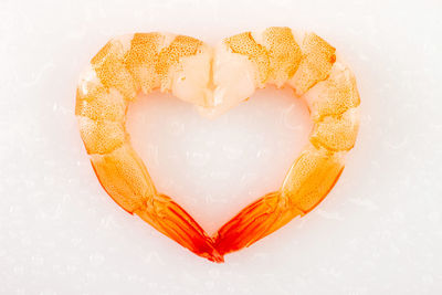 High angle view of heart shape made on white background