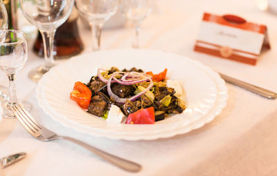 Close-up of food in plate on table