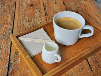 High angle view of coffee on table