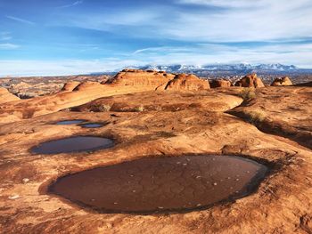 Rock formations on landscape against sky