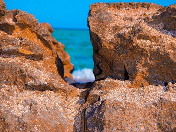 Close-up of rock formation in sea