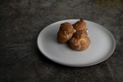 High angle view of breakfast in plate on table