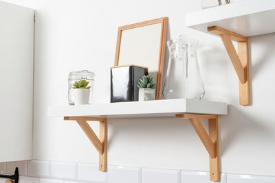 Modern kitchen interior with shelves