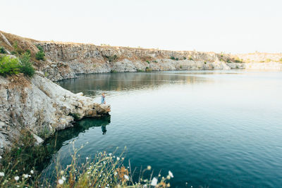 Scenic view of sea against clear sky