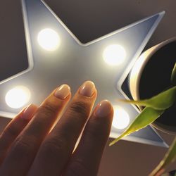 Close-up of hand holding illuminated lights