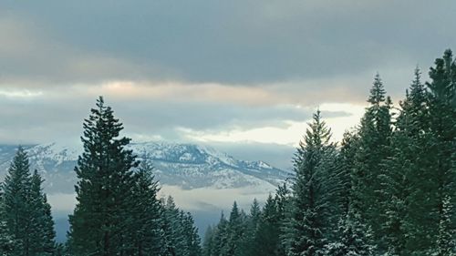 Scenic view of mountains against cloudy sky