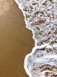 High angle view of skateboard on beach