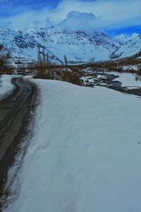 Scenic view of snowcapped mountains against sky