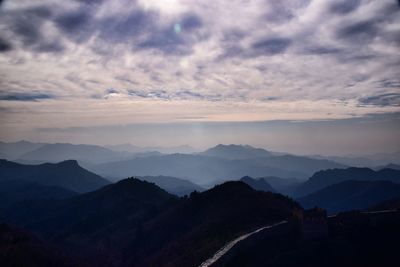 Scenic view of mountains against sky during sunset