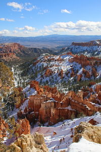 Scenic view of mountains against sky during winter