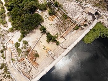 High angle view of dam by river