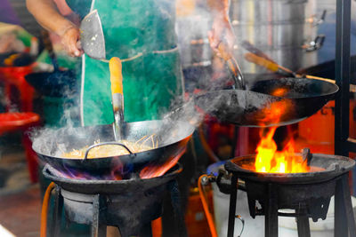 Close-up of fire in cooking pan