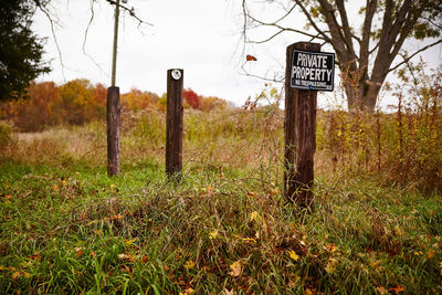 Information sign on field