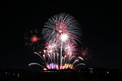 Low angle view of firework display at night
