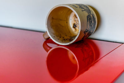 High angle view of coffee on table