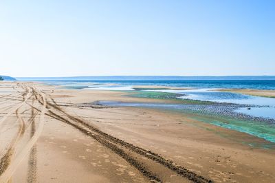 Scenic view of beach against clear sky