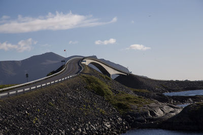 Atlantic road in norway connecting small islands over summer fjord