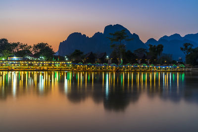 Scenic view of lake against sky at sunset