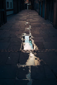 High angle view of footpath amidst buildings in city