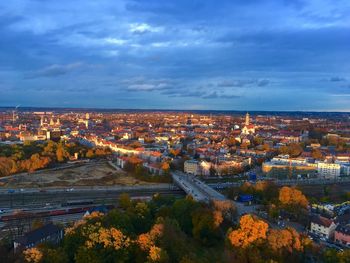 High angle view of townscape against sky