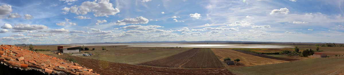 Panoramic view of landscape against cloudy sky