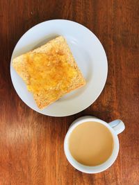 High angle view of breakfast on table