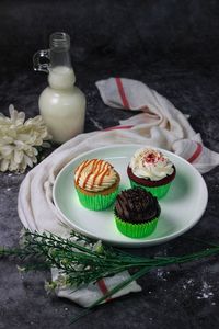 Close-up of cupcakes on table