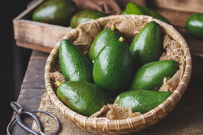 High angle view of avocadoes on table