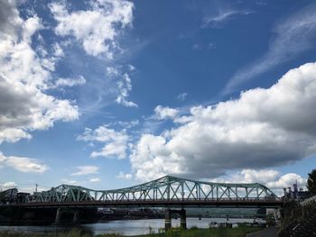 Low angle view of bridge over river against sky