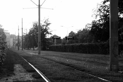 View of railroad tracks against clear sky