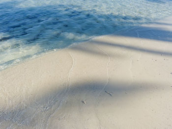 White sand and turquoise waters on the indian ocean beach in the maldives