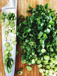 High angle view of chopped fruits on table