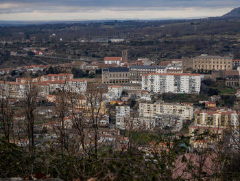 High angle shot of townscape against sky