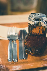 Close-up of wineglass on table in restaurant