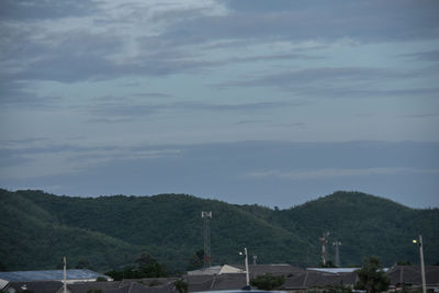 High angle view of buildings against sky