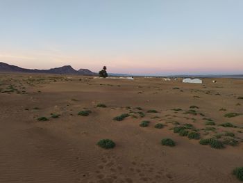 Scenic view of beach against sky during sunset