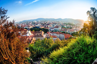 High angle view of cityscape against sky